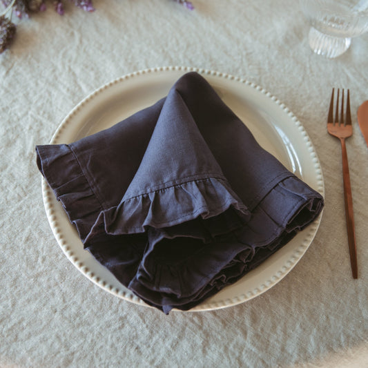 Navy Ruffle Linen Napkin (Set of 4)