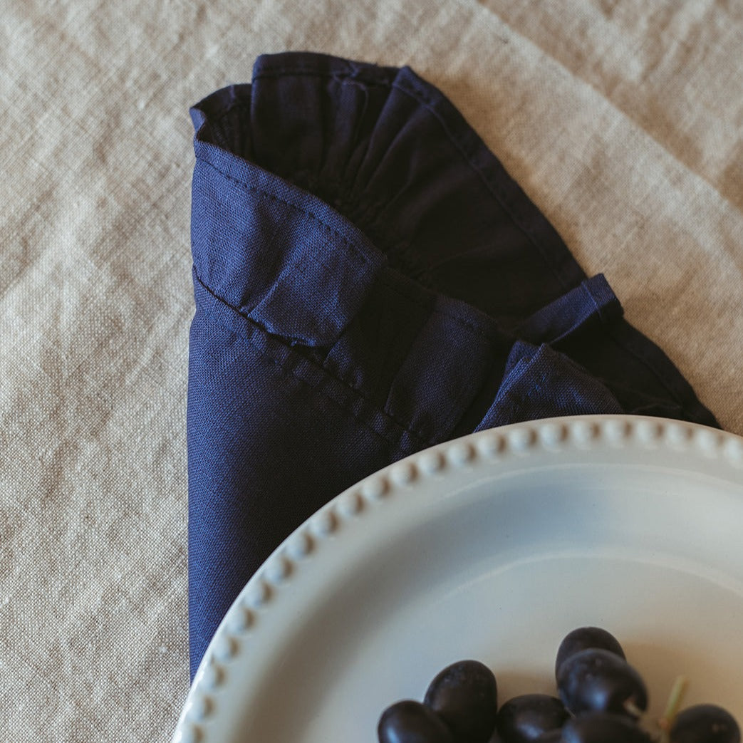 Navy Ruffle Linen Napkin (Set of 4)