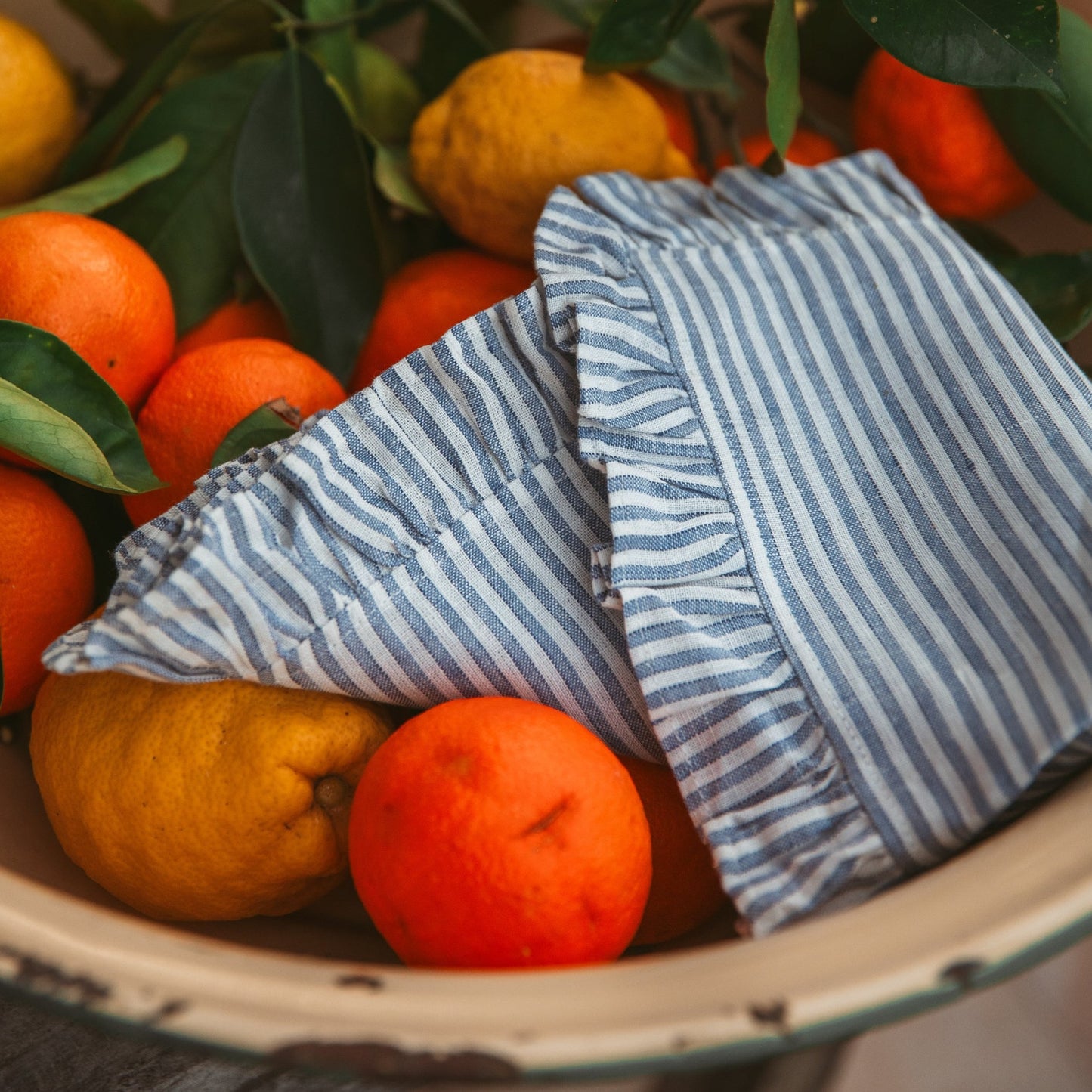 Blue Stripe Ruffle Linen Napkin (Set of 4)